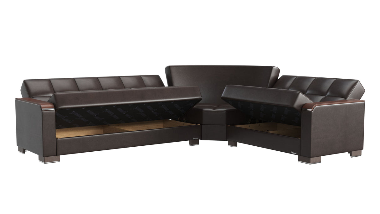 Ottomanson Armada X - Upholstered Convertible Wood Trimmed Sectional With Storage