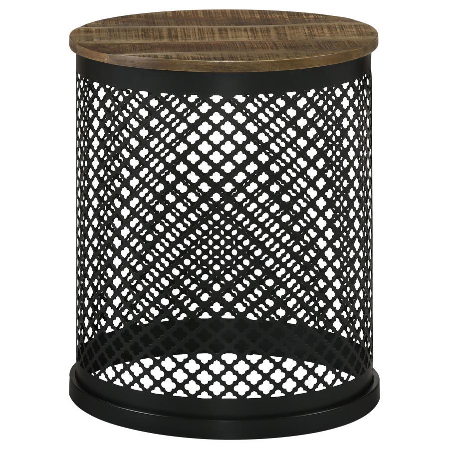 Aurora - Round Accent Table With Drum Base - Natural And Black
