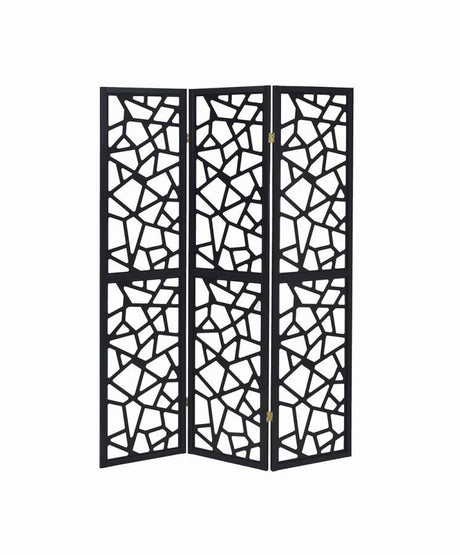 Nailan - 3 - Panel Room Divider Folding Screen Open Mosaic - Black