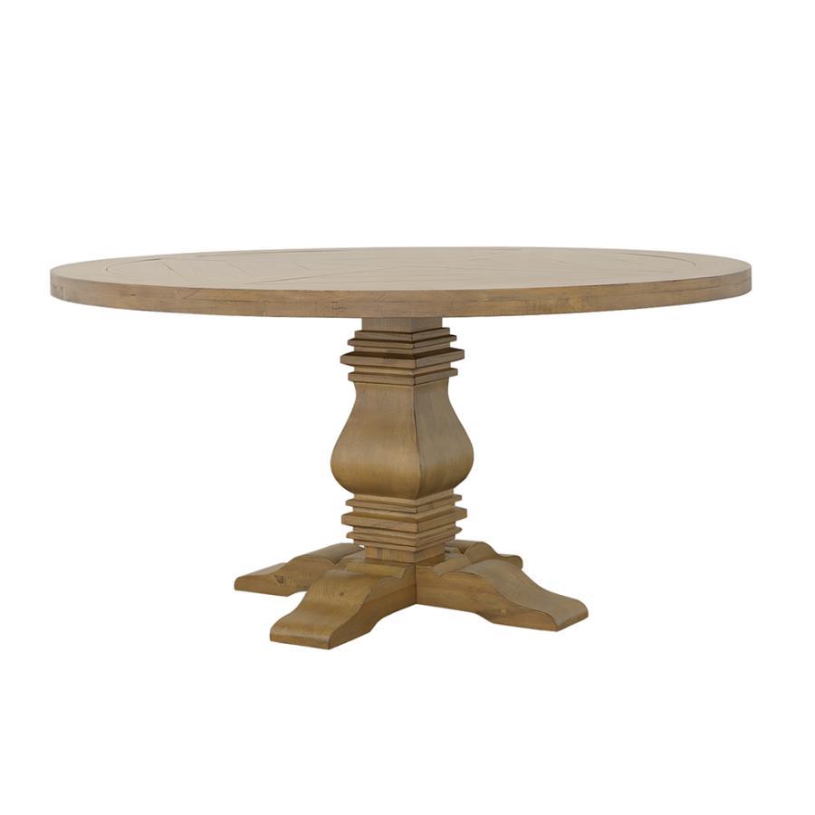 Florence - Round Pedestal Dining Table - Rustic Smoke