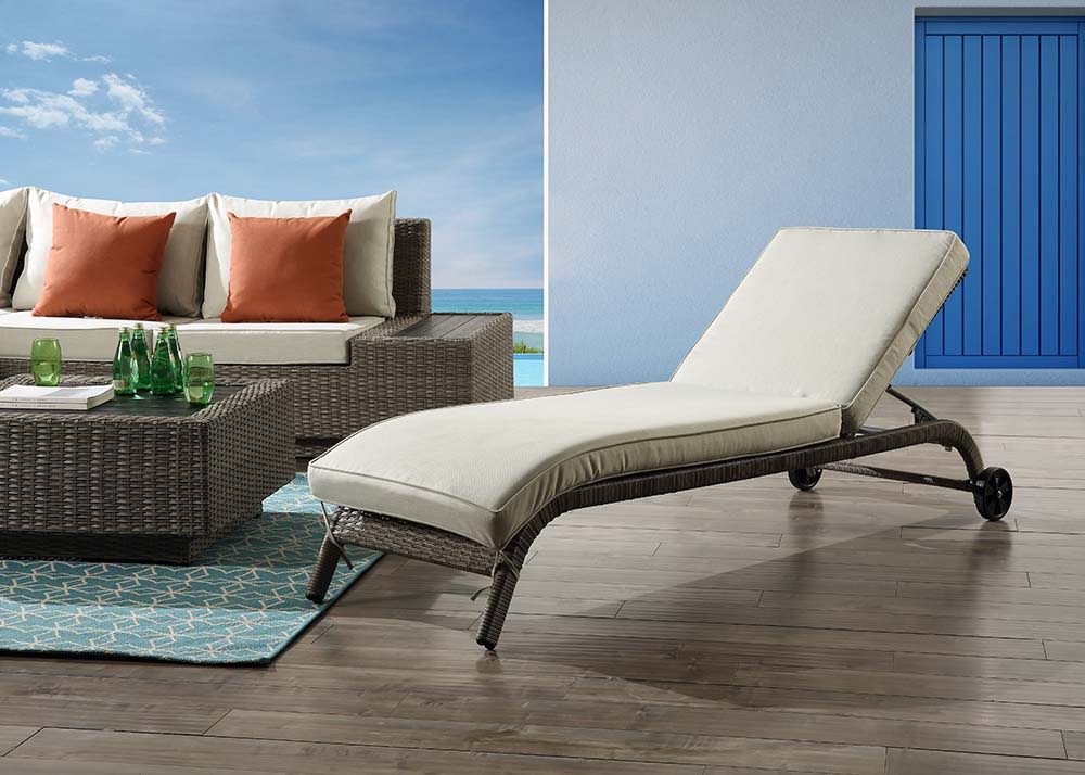 Salena - Patio Lounge Chair - Beige Fabric & Gray Finish - 13"