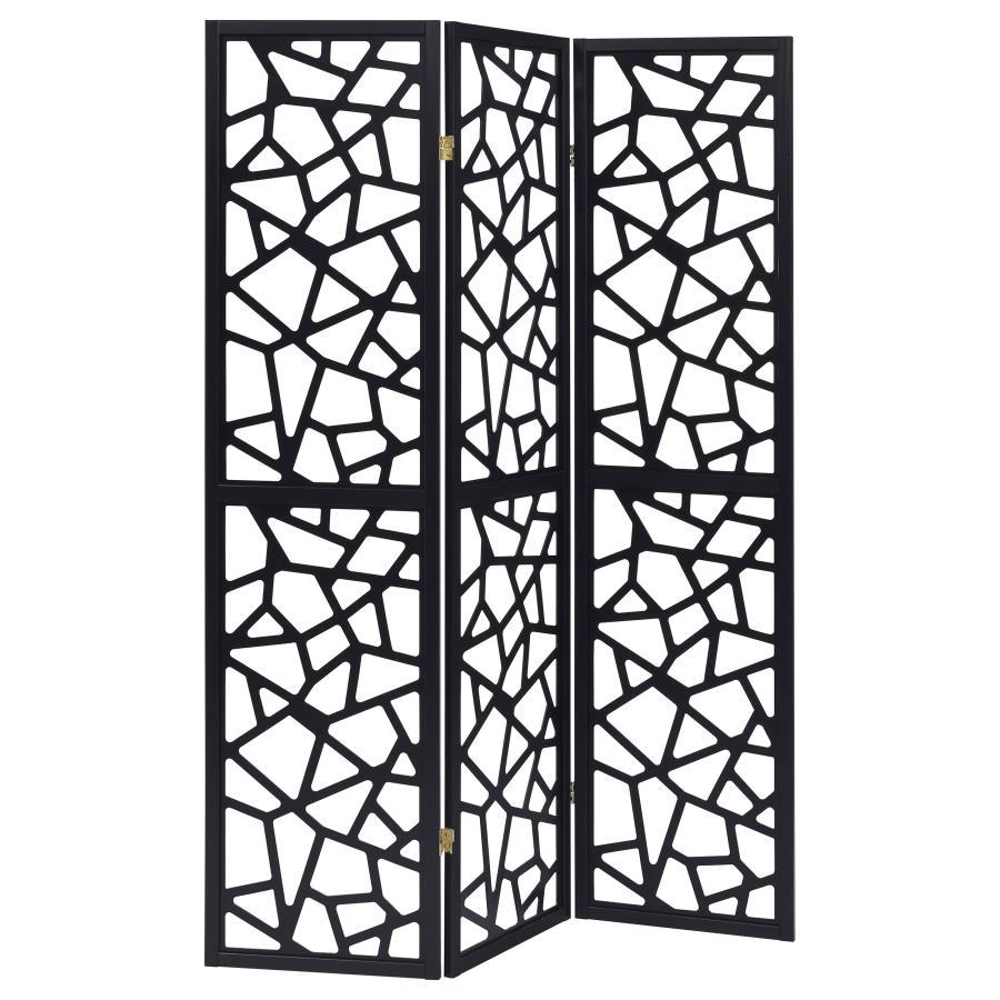 Nailan - 3 - Panel Room Divider Folding Screen Open Mosaic - Black