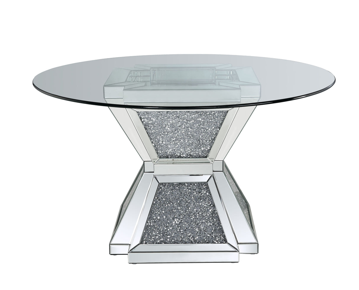 Noralie - Dining Table - Clear Glass, Mirrored & Faux Diamonds - 31"