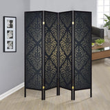 Haidera - 4 - Panel Room Divider Folding Screen - Black Damask