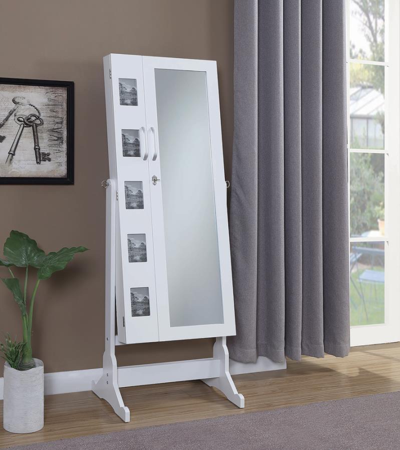 Doyle - Jewelry Cheval Mirror With Picture Frames - White