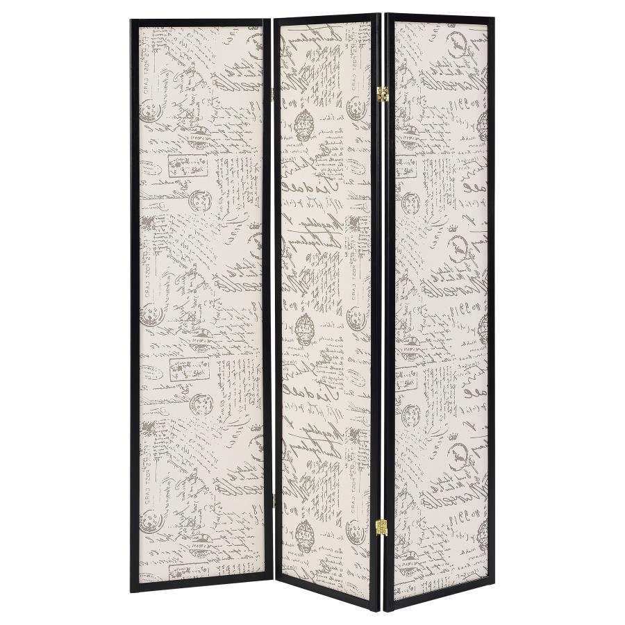 Felice - 3 - Panel Room Divider Folding Screen - French Script