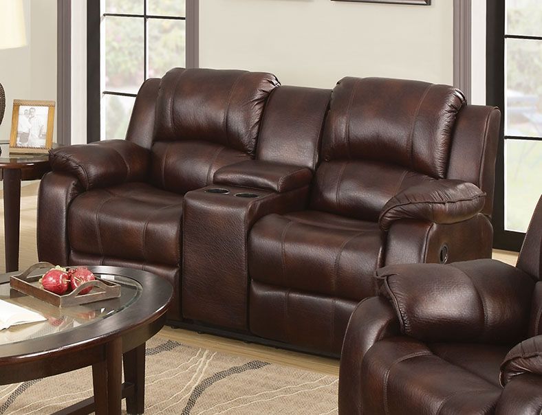Zanthe - Motion Loveseat With Console - Brown Polished Microfiber