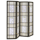 Catabella - 4 - Panel Room Divider Folding Shoji Screen Floral - Black