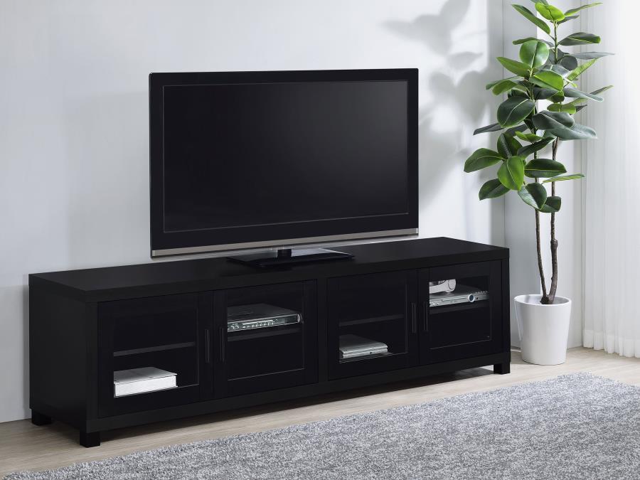 Jupiter - 4-door 79" TV Stand Media Console With Framed Glass Panels - Black