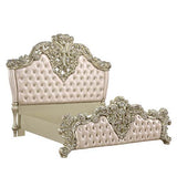 Vatican - Eastern King Bed - PU Leather, Light Gold & Champagne Silver Finish