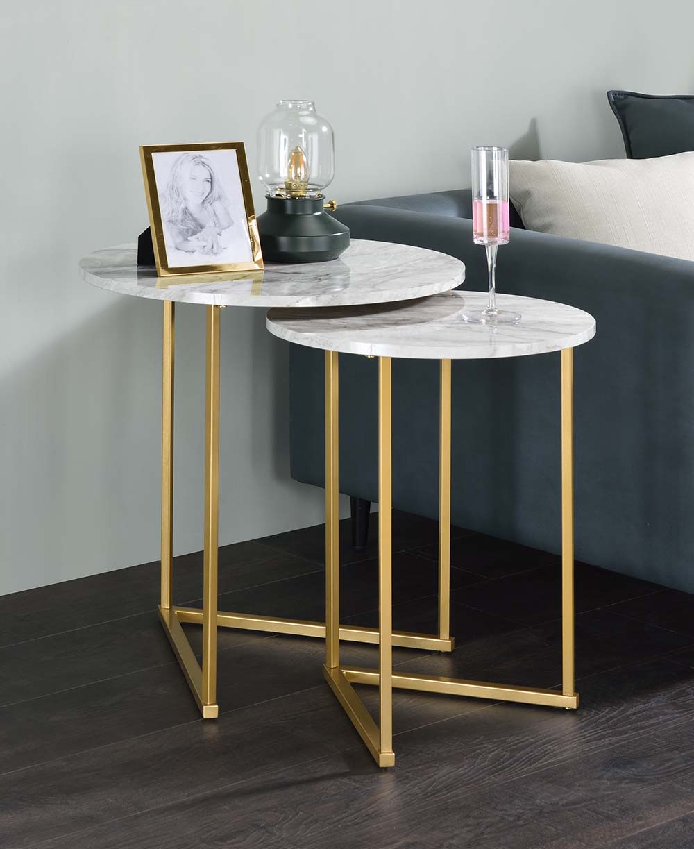 Garo - Accent Table - Faux Marble & Gold Finish - 24"