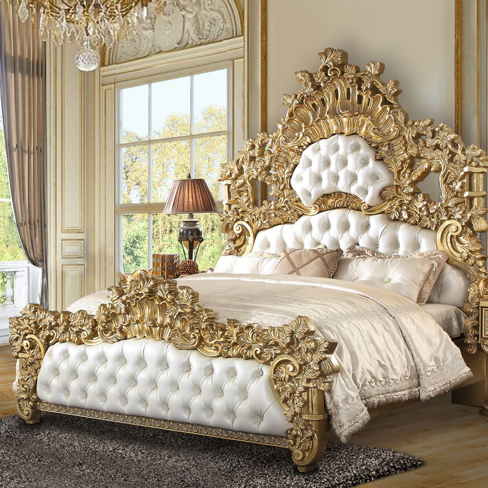 Bernadette - Eastern King Bed - White PU & Gold Finish