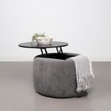 Tesoro - Upholstered Round Lift Top Storage Ottoman - Grey And Black