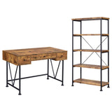 Analiese - 2 Piece 3-Drawer Writing Desk Set - Antique Nutmeg And Black