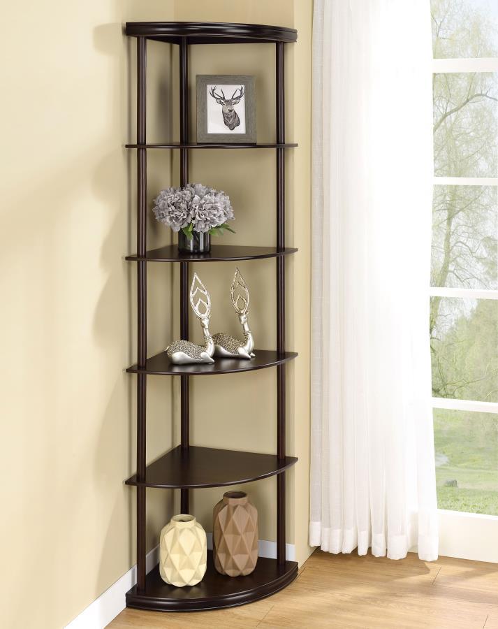 Bonwick - 5-Shelf Corner Bookshelf - Cappuccino